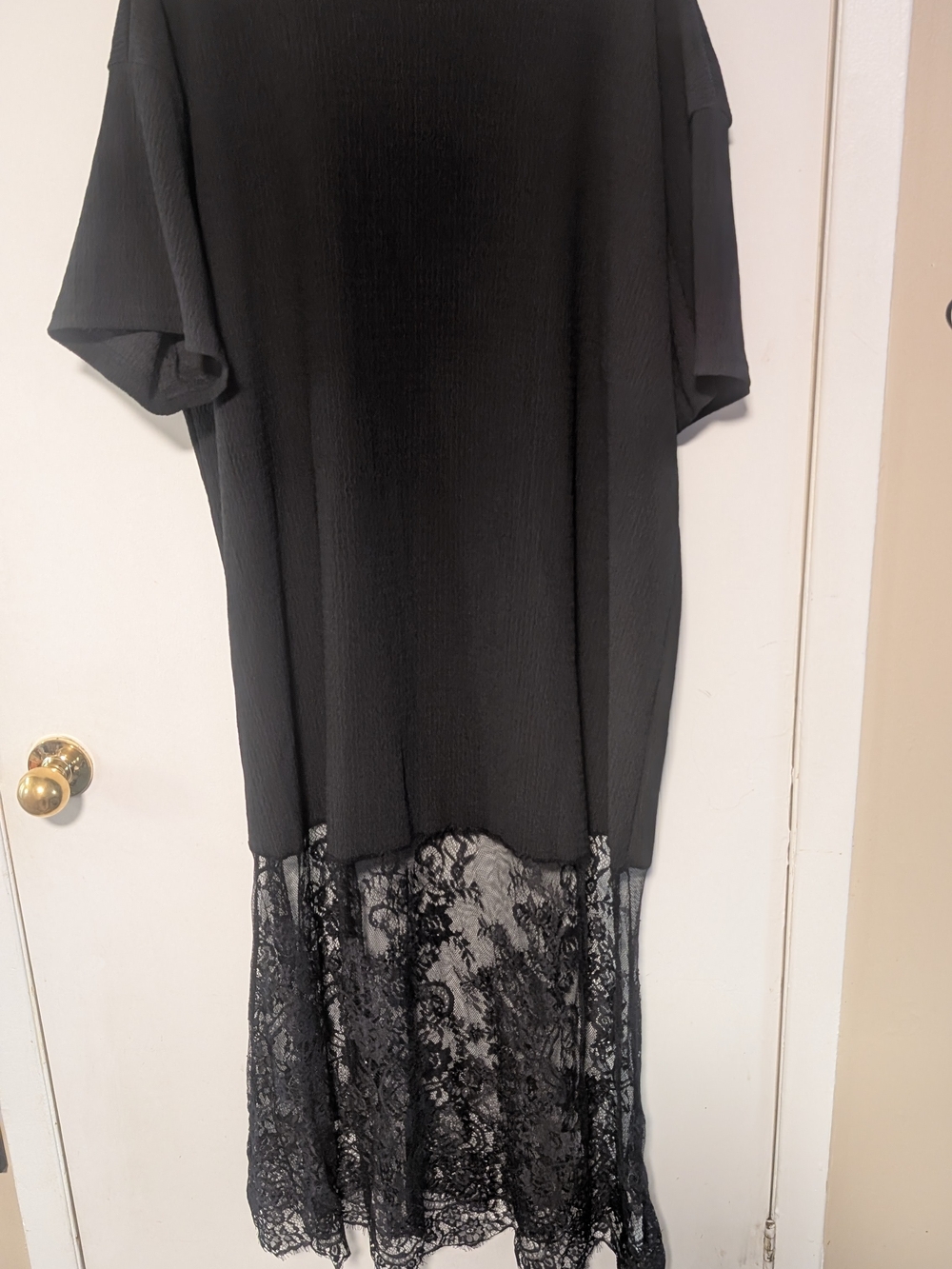 SHEIN Black Short Sleeve Maxi Dress with Lace Hem